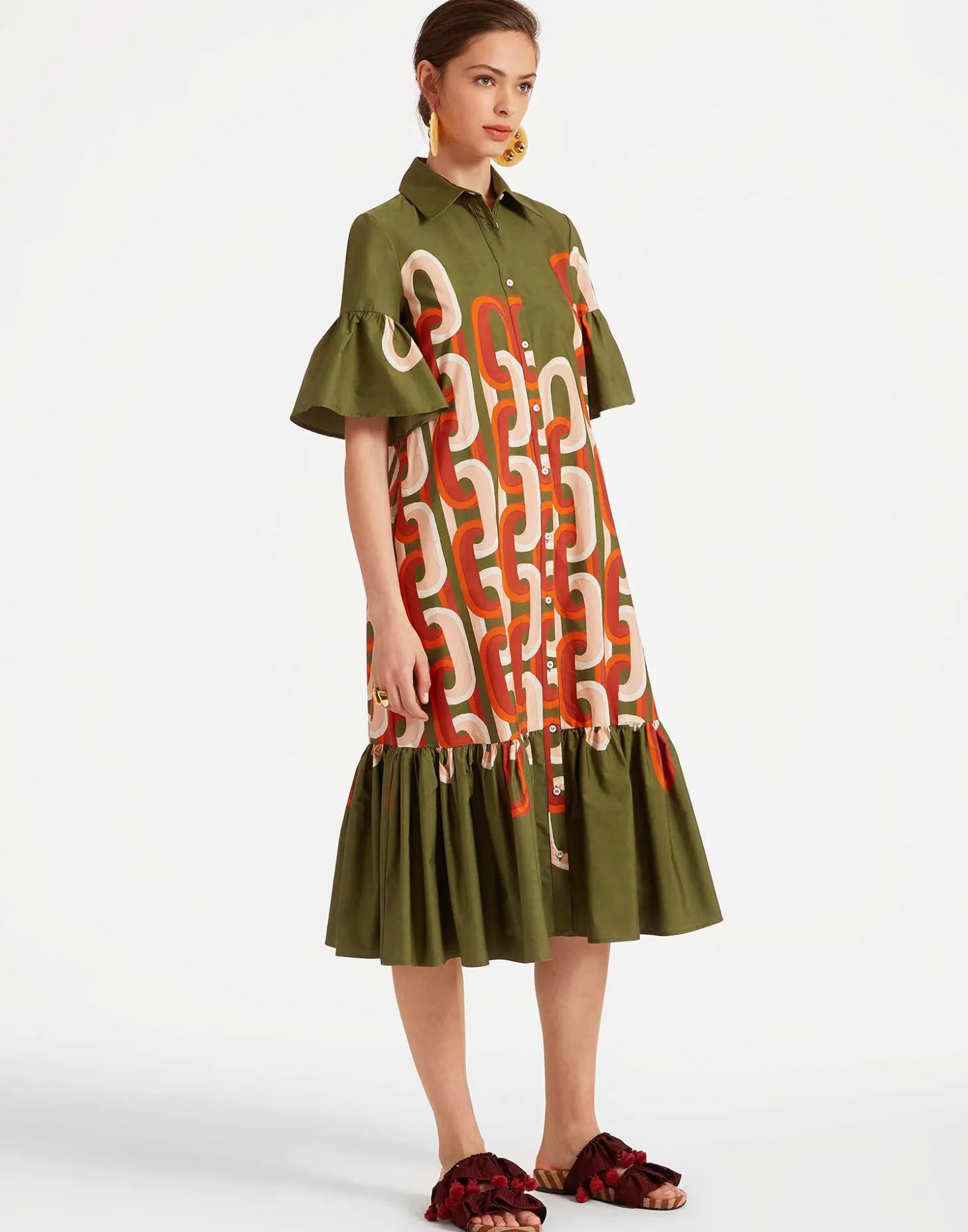 Choux Midi DressPrometheus Placée Camouflage in Summer Poplin