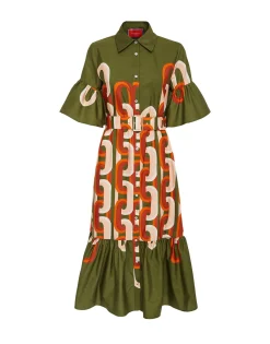 Choux Midi DressPrometheus Placée Camouflage in Summer Poplin