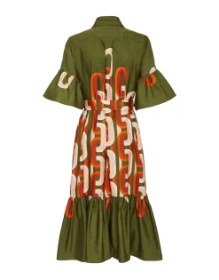 Choux Midi DressPrometheus Placée Camouflage in Summer Poplin