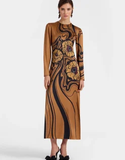 Clingy SwingBig Blooms Plac&eacute;e Brown in Stretch Satin