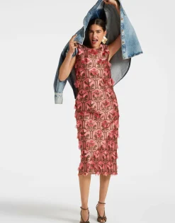 Column DressGrove Kaki/Pink in Jacquard