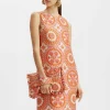 Column DressSun Orange in Jacquard With Feathers