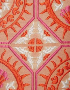 Column DressSun Orange in Jacquard With Feathers