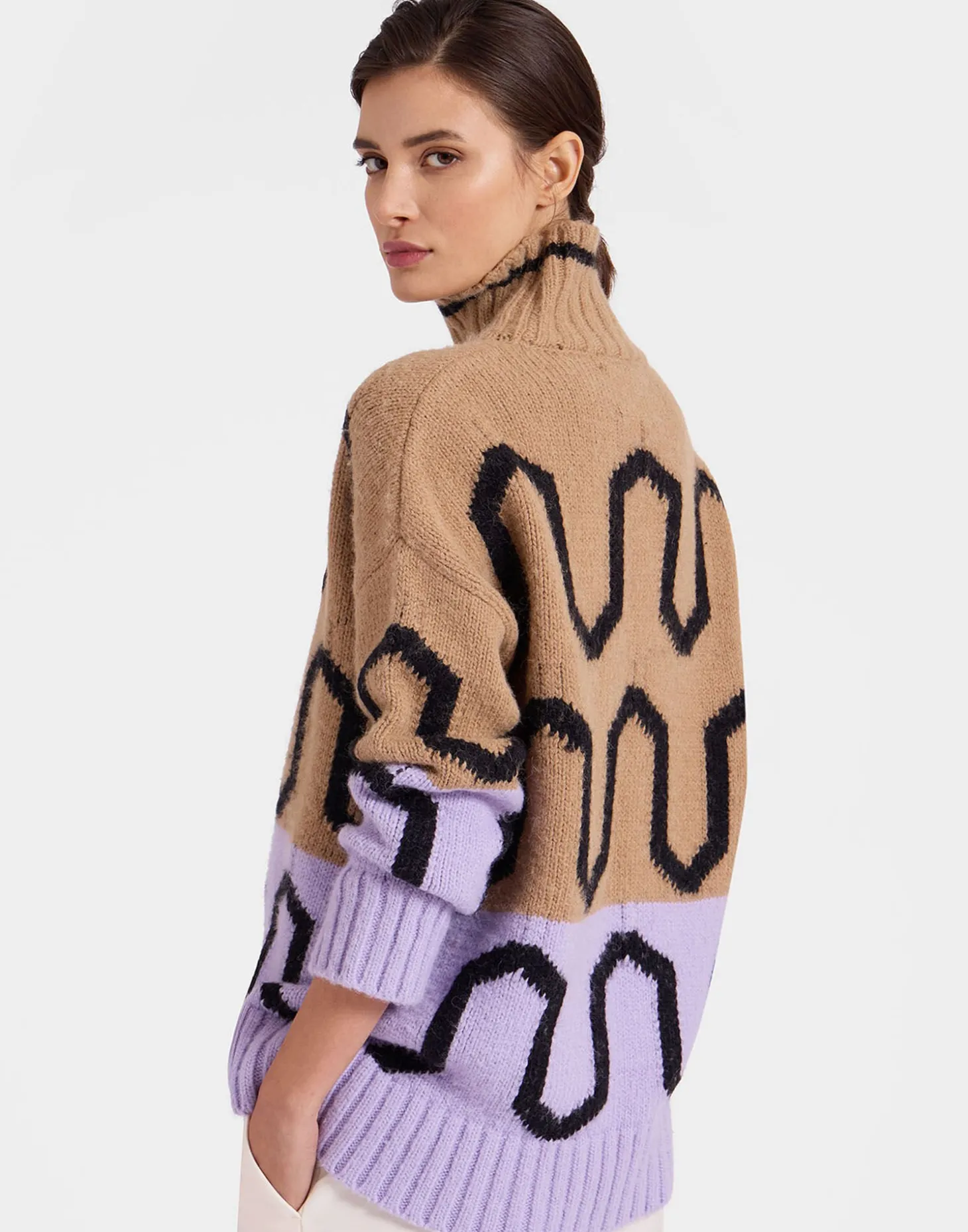 Comber TurtleneckCamel & Lilac in Wool
