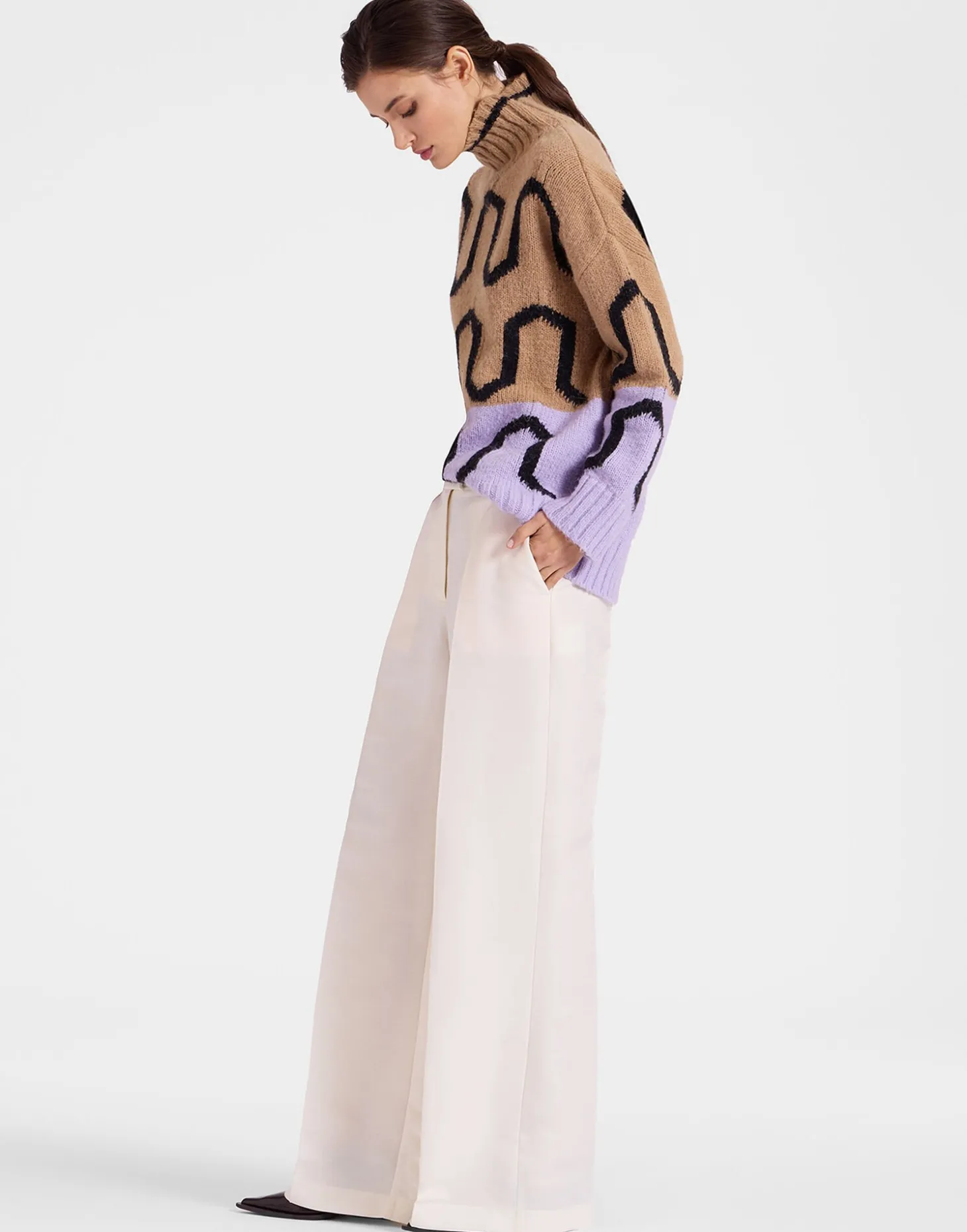 Comber TurtleneckCamel & Lilac in Wool