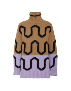 Comber TurtleneckCamel & Lilac in Wool