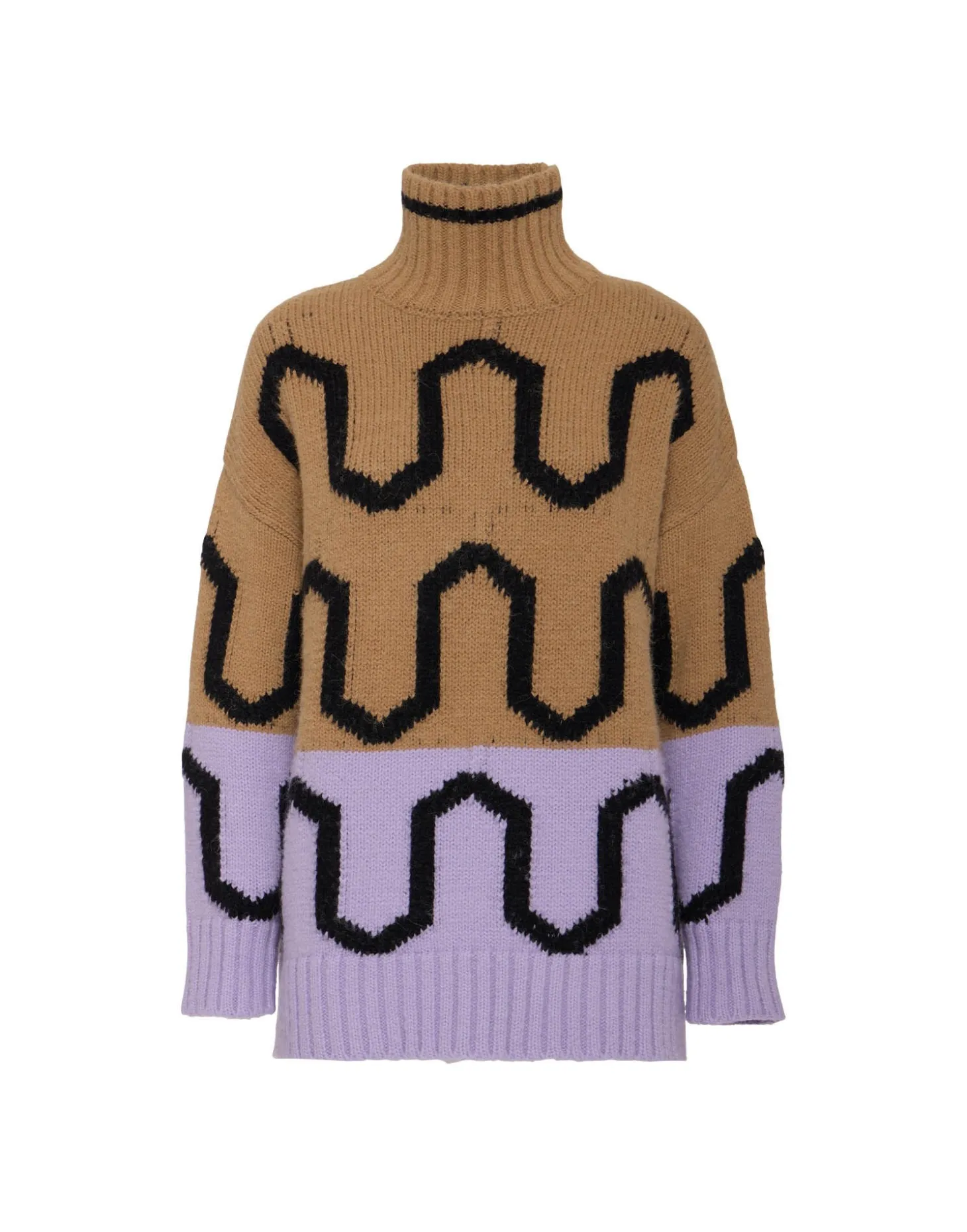 Comber TurtleneckCamel & Lilac in Wool
