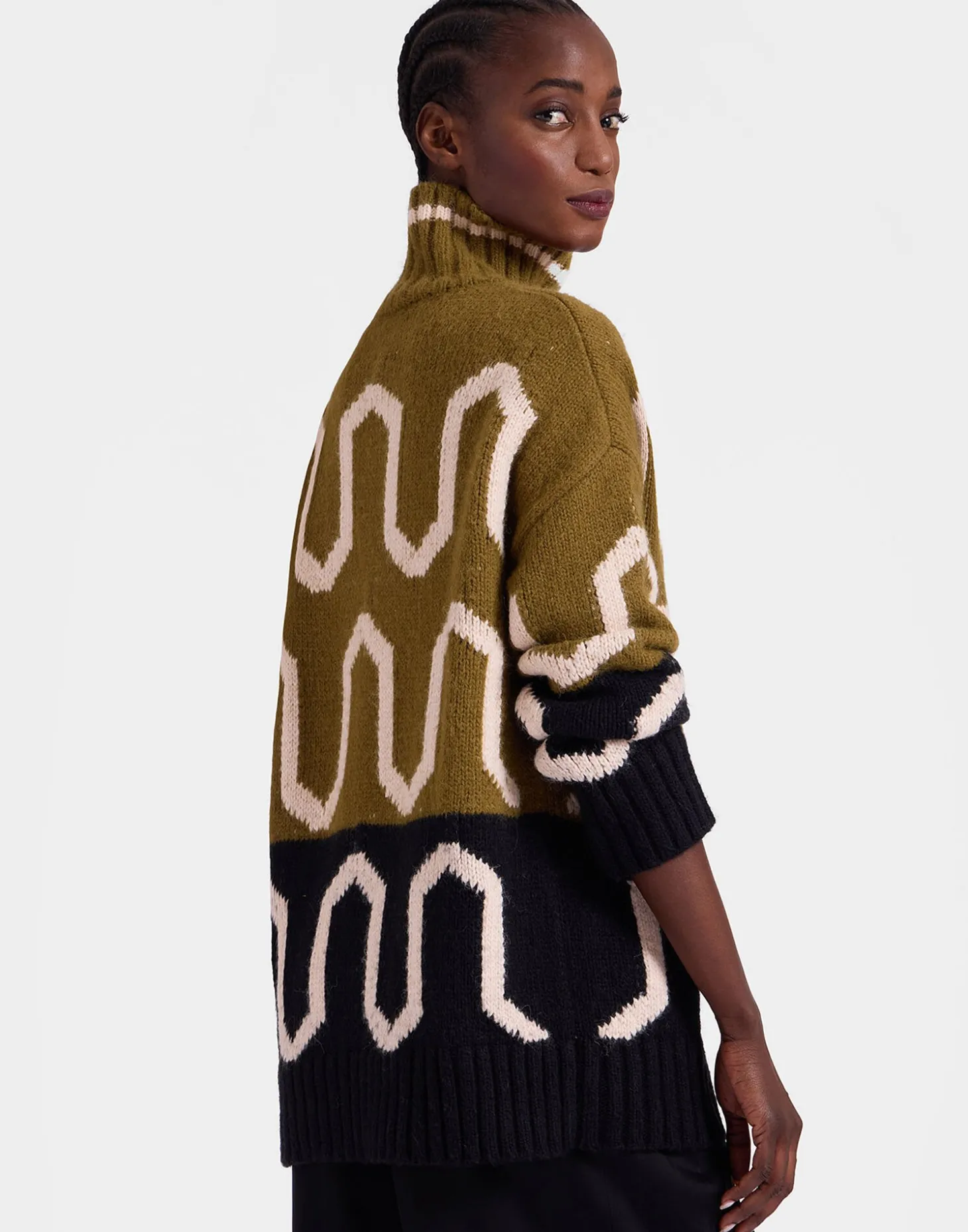 Comber TurtleneckGreen & Black in Wool