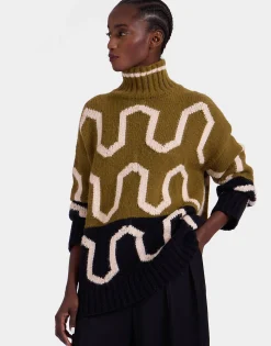 Comber TurtleneckGreen & Black in Wool