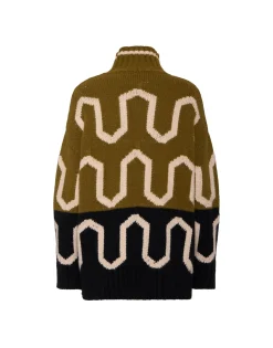 Comber TurtleneckGreen & Black in Wool