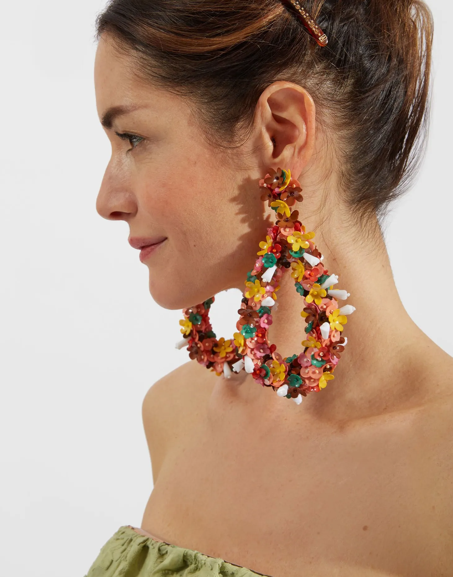 Confetti Hoop EarringsSolid Pink in Macro Flower