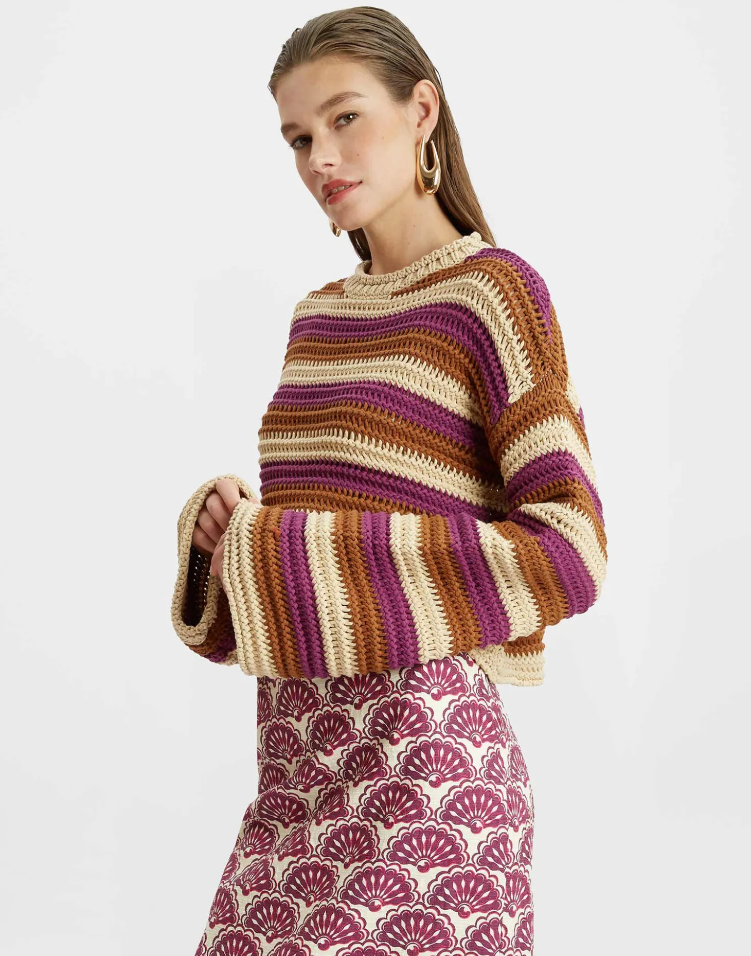 Crop SweaterMulticolor Ivory in Cable Chain