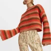 Crop SweaterMulticolor Red in Cable Chain