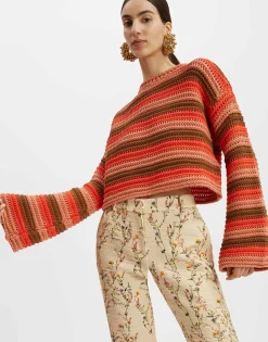 Crop SweaterMulticolor Red in Cable Chain