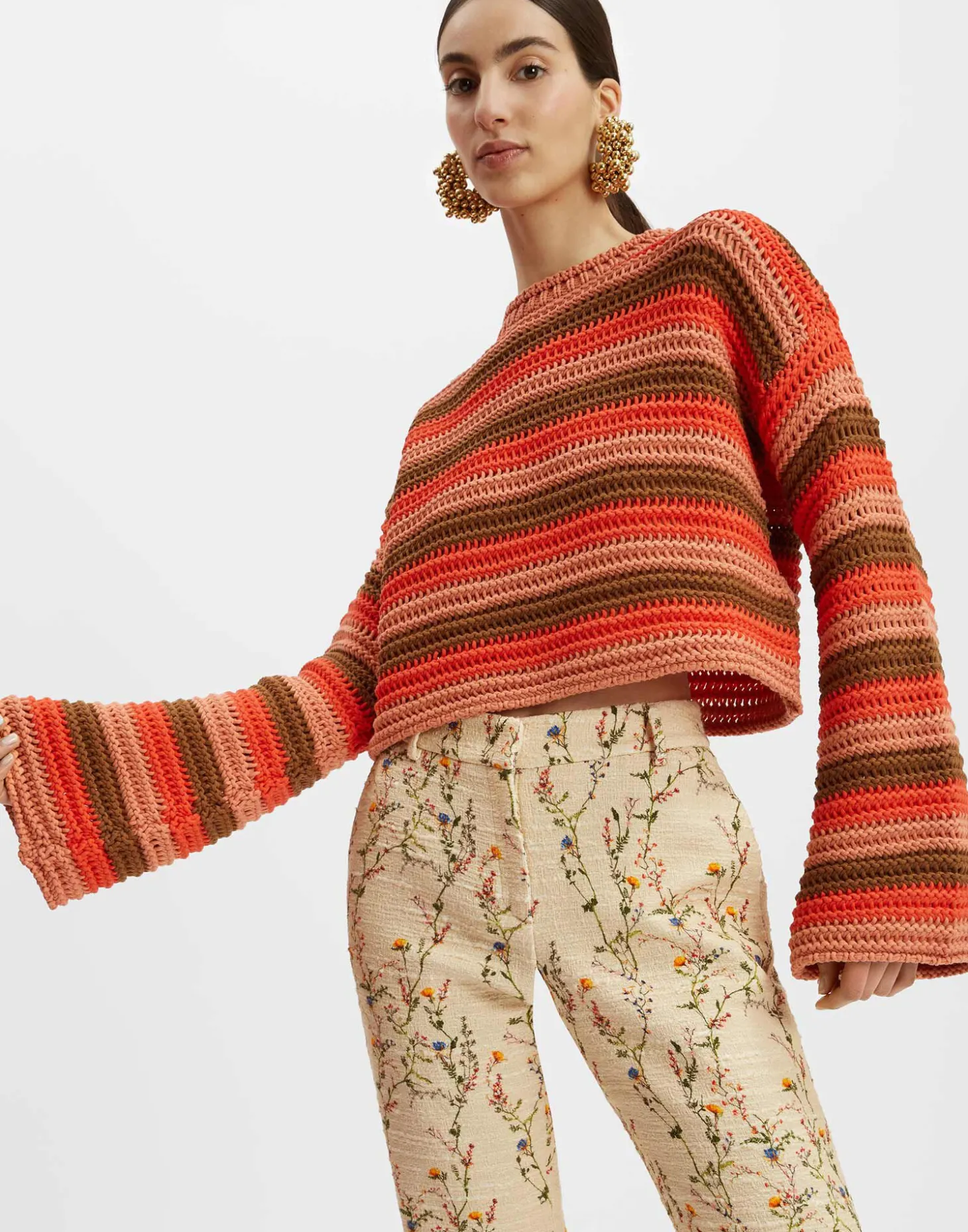 Crop SweaterMulticolor Red in Cable Chain