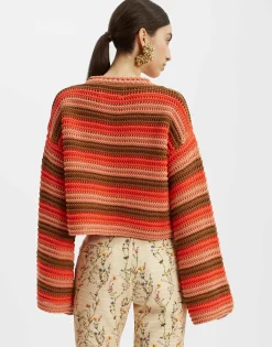 Crop SweaterMulticolor Red in Cable Chain