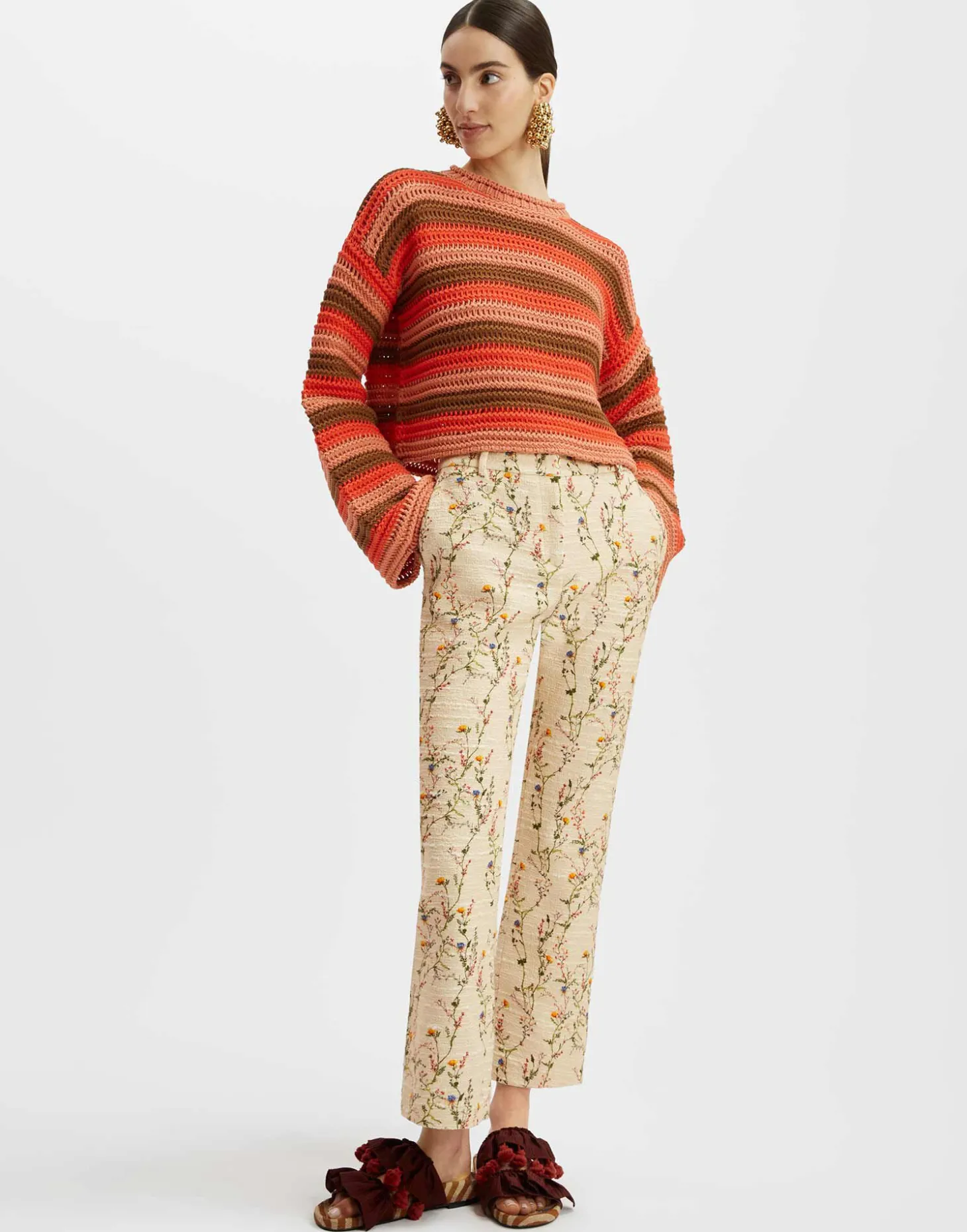 Crop SweaterMulticolor Red in Cable Chain