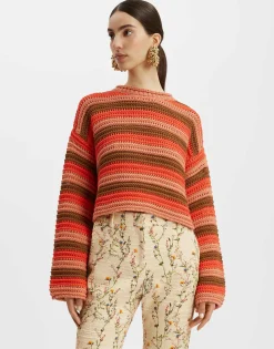 Crop SweaterMulticolor Red in Cable Chain