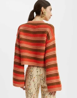 Crop SweaterMulticolor Red in Cable Chain