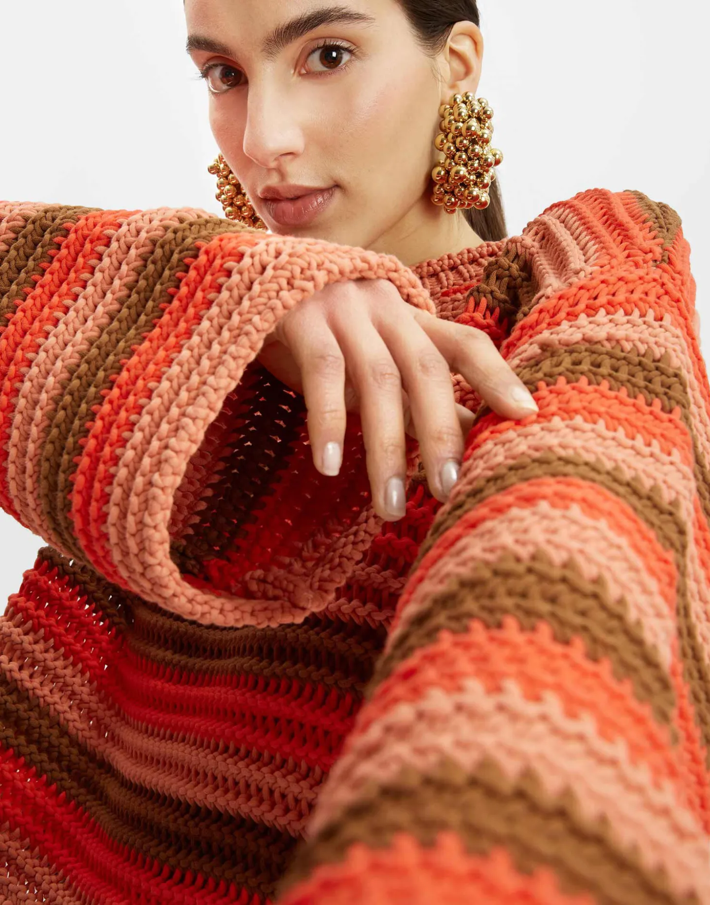 Crop SweaterMulticolor Red in Cable Chain