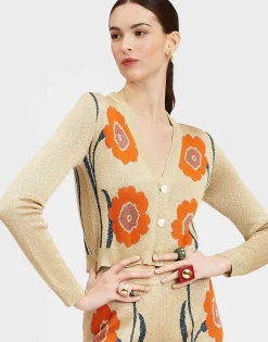 Daisychain Mini CardiganOrange & Gold in Jacquard Lurex