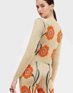 Daisychain Mini CardiganOrange & Gold in Jacquard Lurex