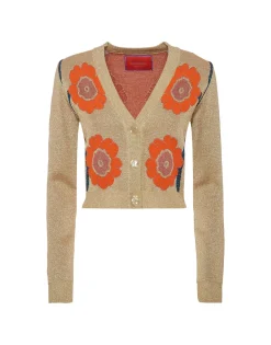 Daisychain Mini CardiganOrange & Gold in Jacquard Lurex