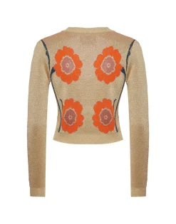 Daisychain Mini CardiganOrange & Gold in Jacquard Lurex