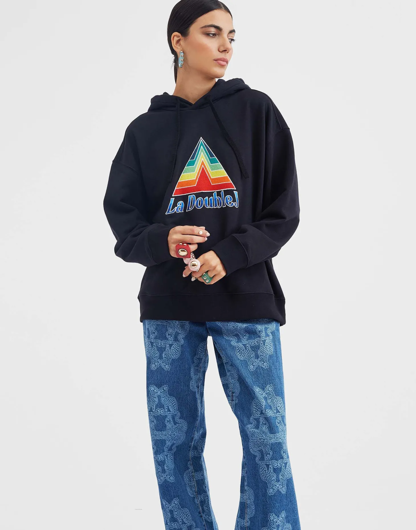 Discman HoodieBlack in Embroidered Jersey