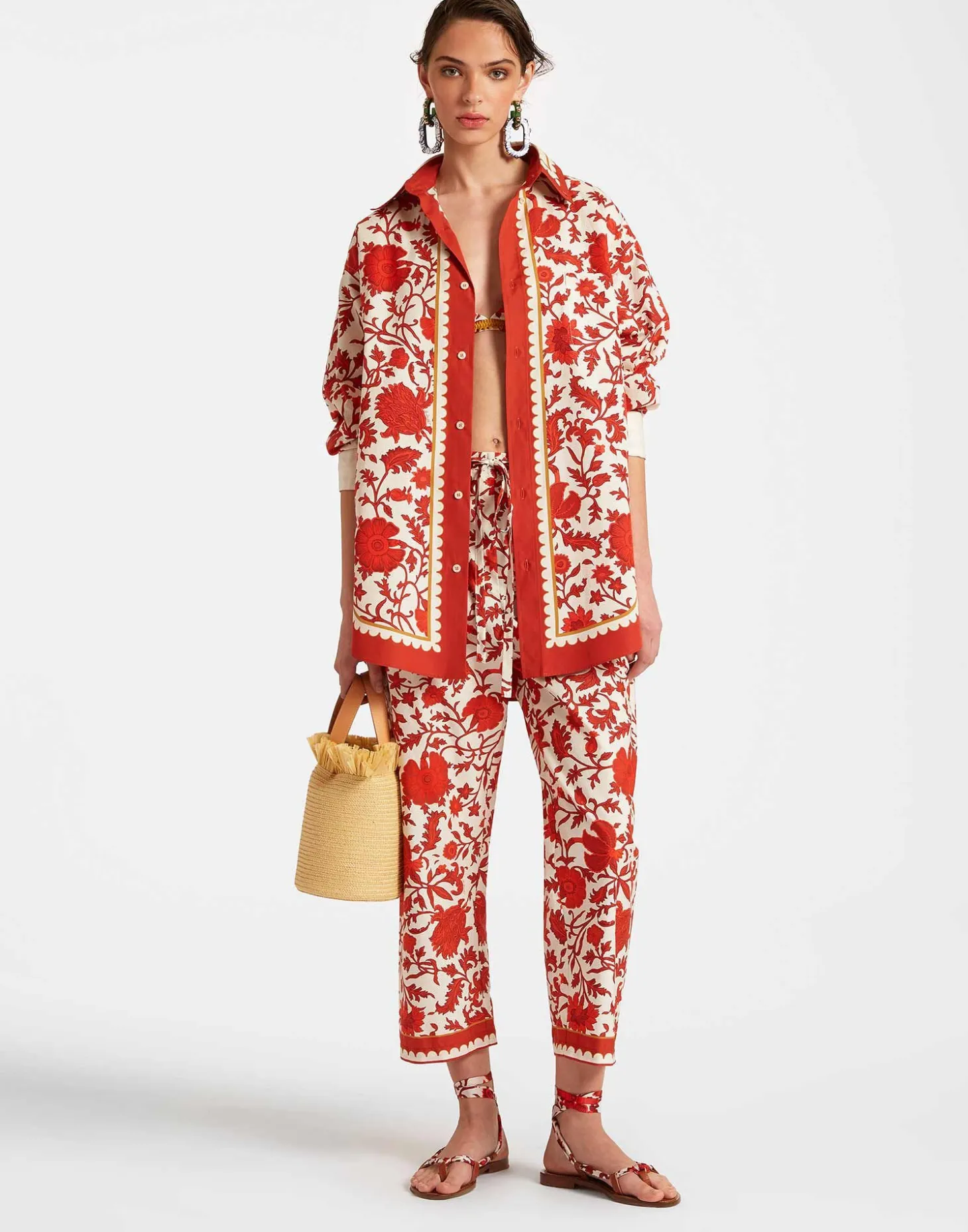 Drawstring PantsDragonflower Mini Red in Summer Poplin