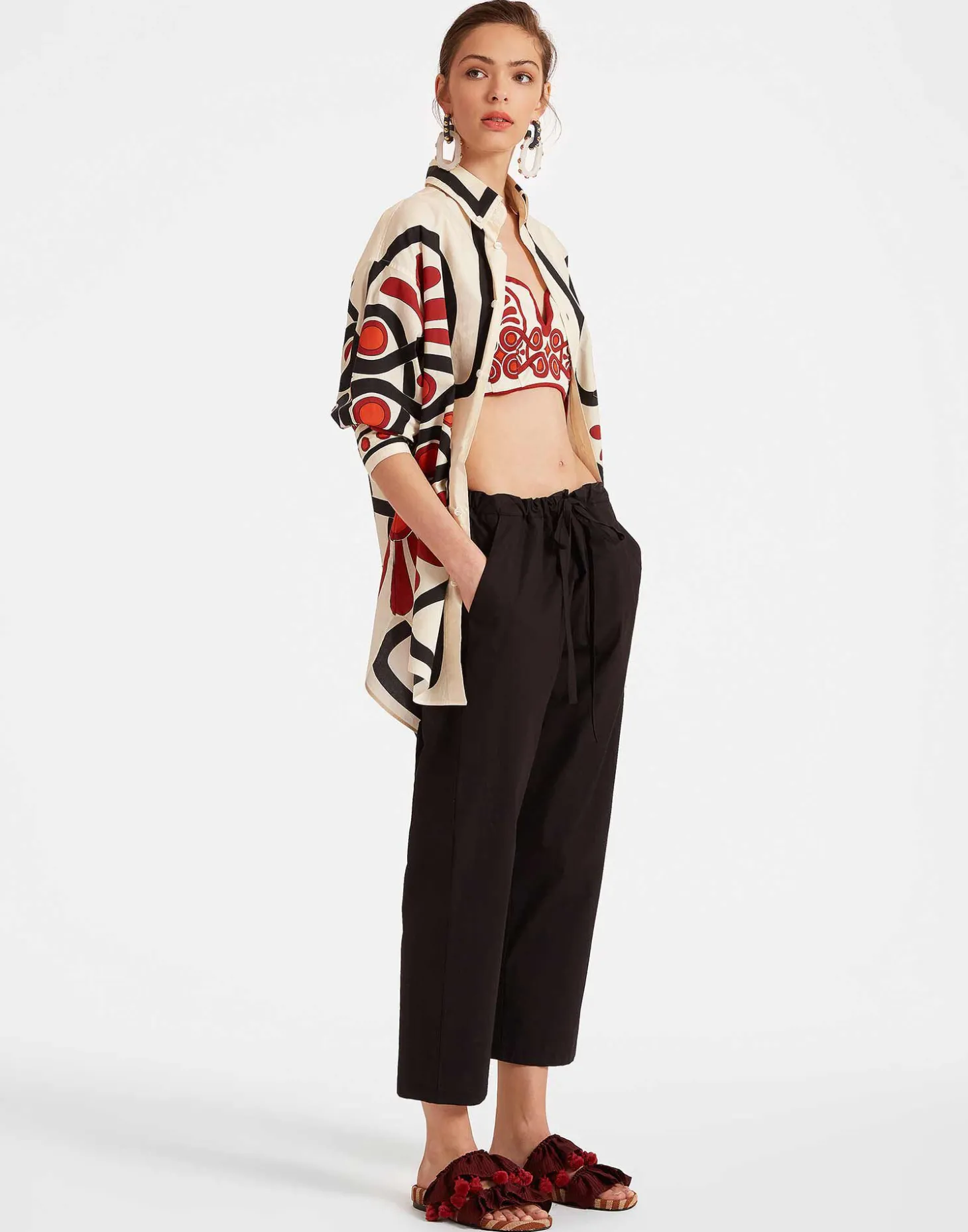 Drawstring PantsSolid Black in Crisp Poplin