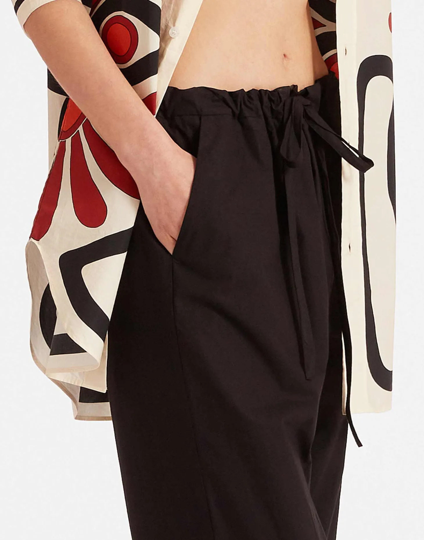 Drawstring PantsSolid Black in Crisp Poplin