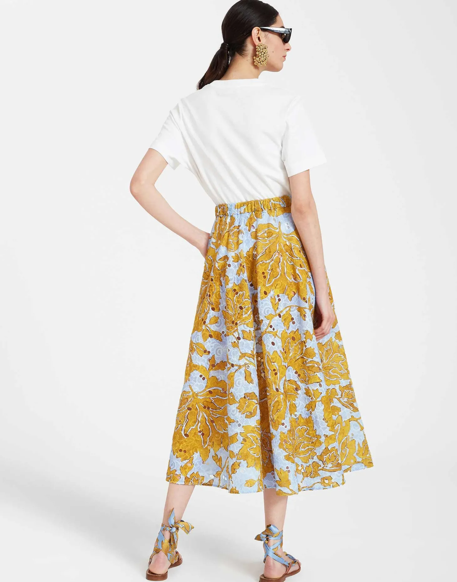 Drawstring SkirtTangle Light Blue in Printed Lace