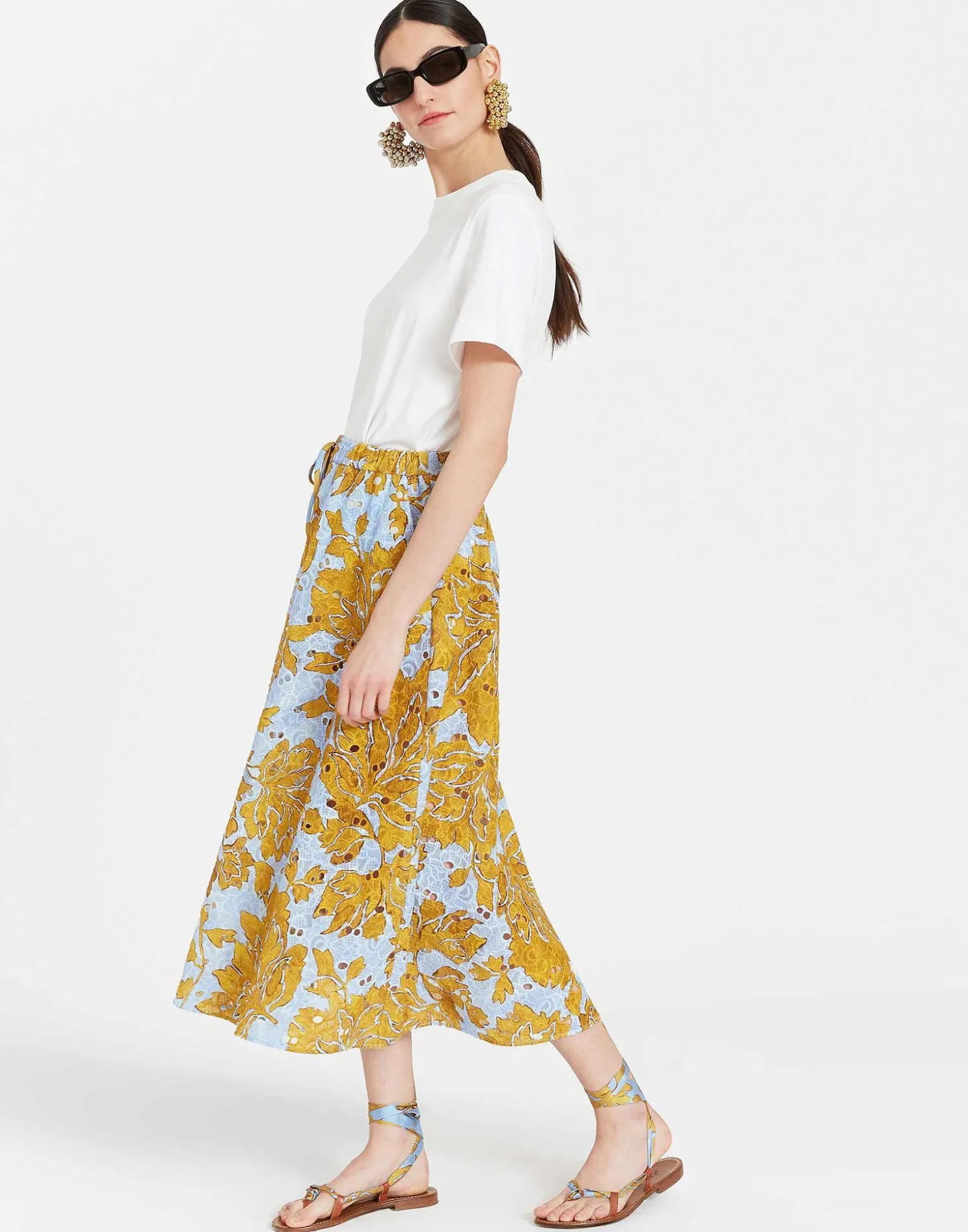 Drawstring SkirtTangle Light Blue in Printed Lace