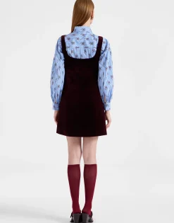 Ella Mini DressSolid Burgundy in Cotton Velvet Embroidered