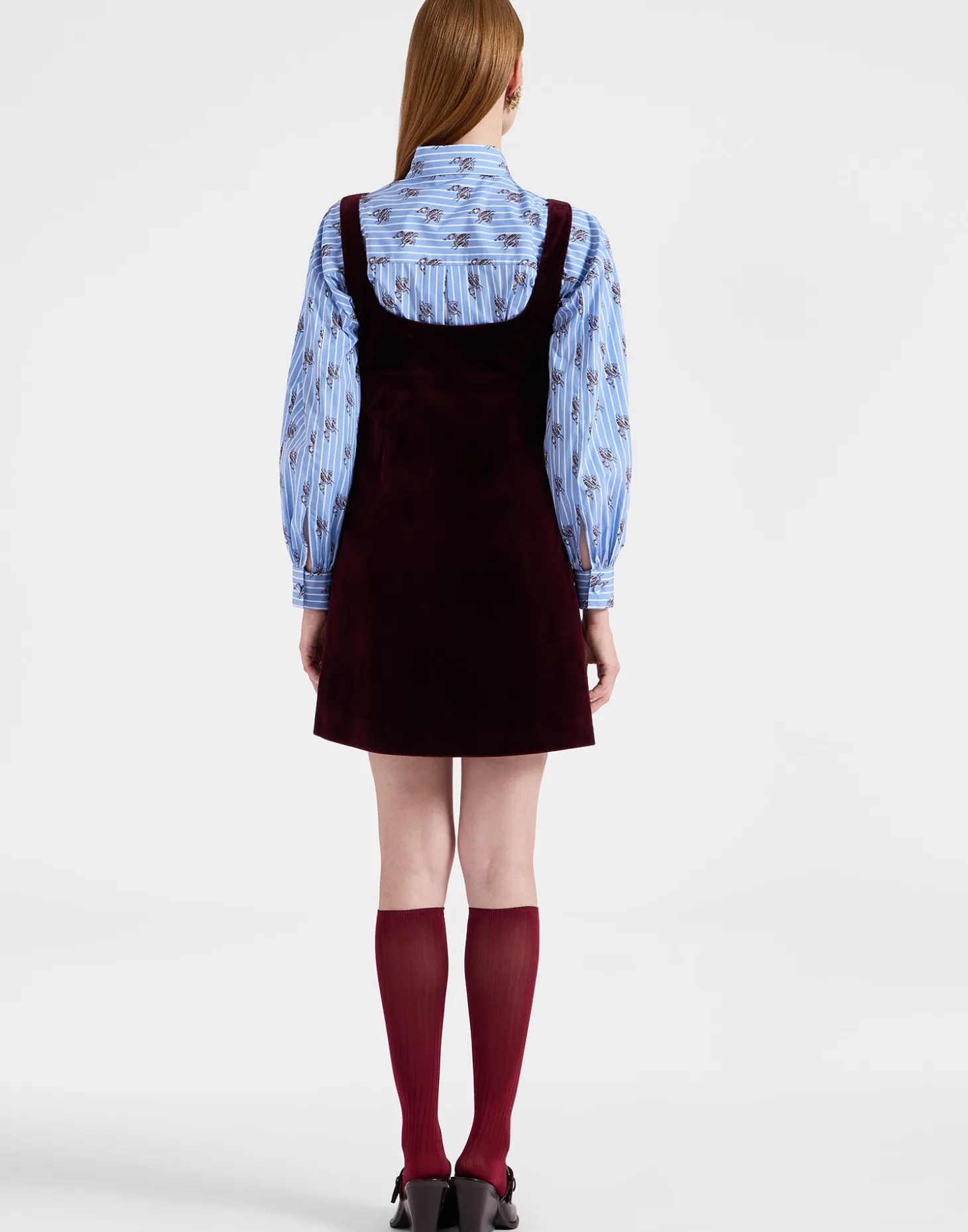 Ella Mini DressSolid Burgundy in Cotton Velvet Embroidered