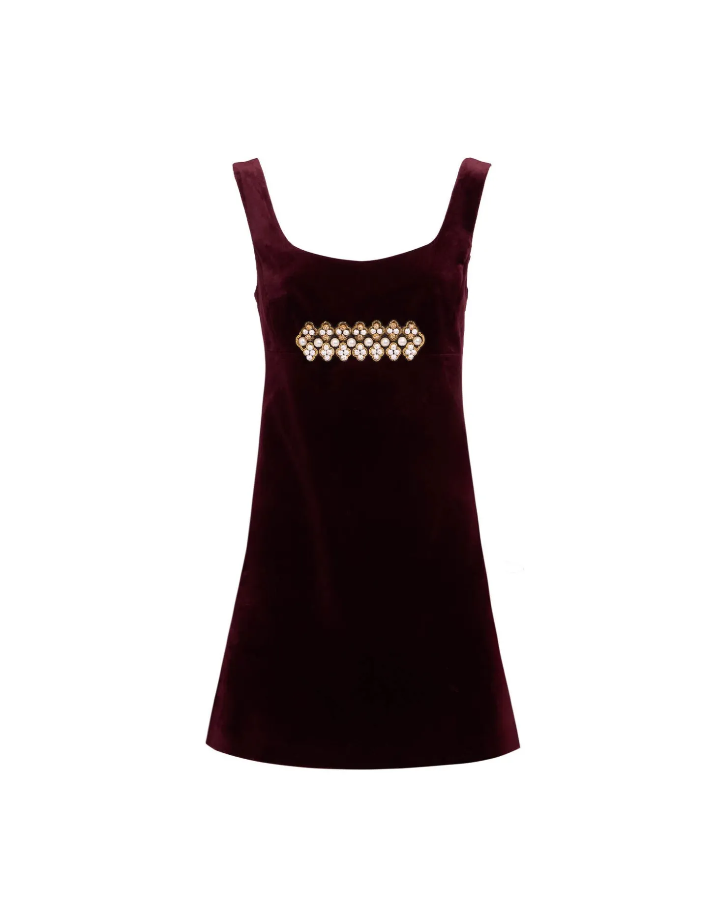 Ella Mini DressSolid Burgundy in Cotton Velvet Embroidered