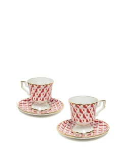 Espresso Cup & Saucer Set of 2Cubi Rosso in Porcelain