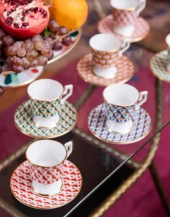 Espresso Cup & Saucer Set of 2Cubi Rosso in Porcelain