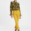 Fancy Crop JeansSicomore Yellow in Laser-Printed Denim With Fringe