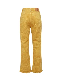 Fancy Crop JeansSicomore Yellow in Laser-Printed Denim With Fringe