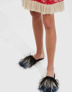 Feather SlipperSolid Black in Raso
