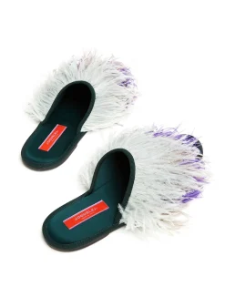 Feather SlippersSolid Green in Raso