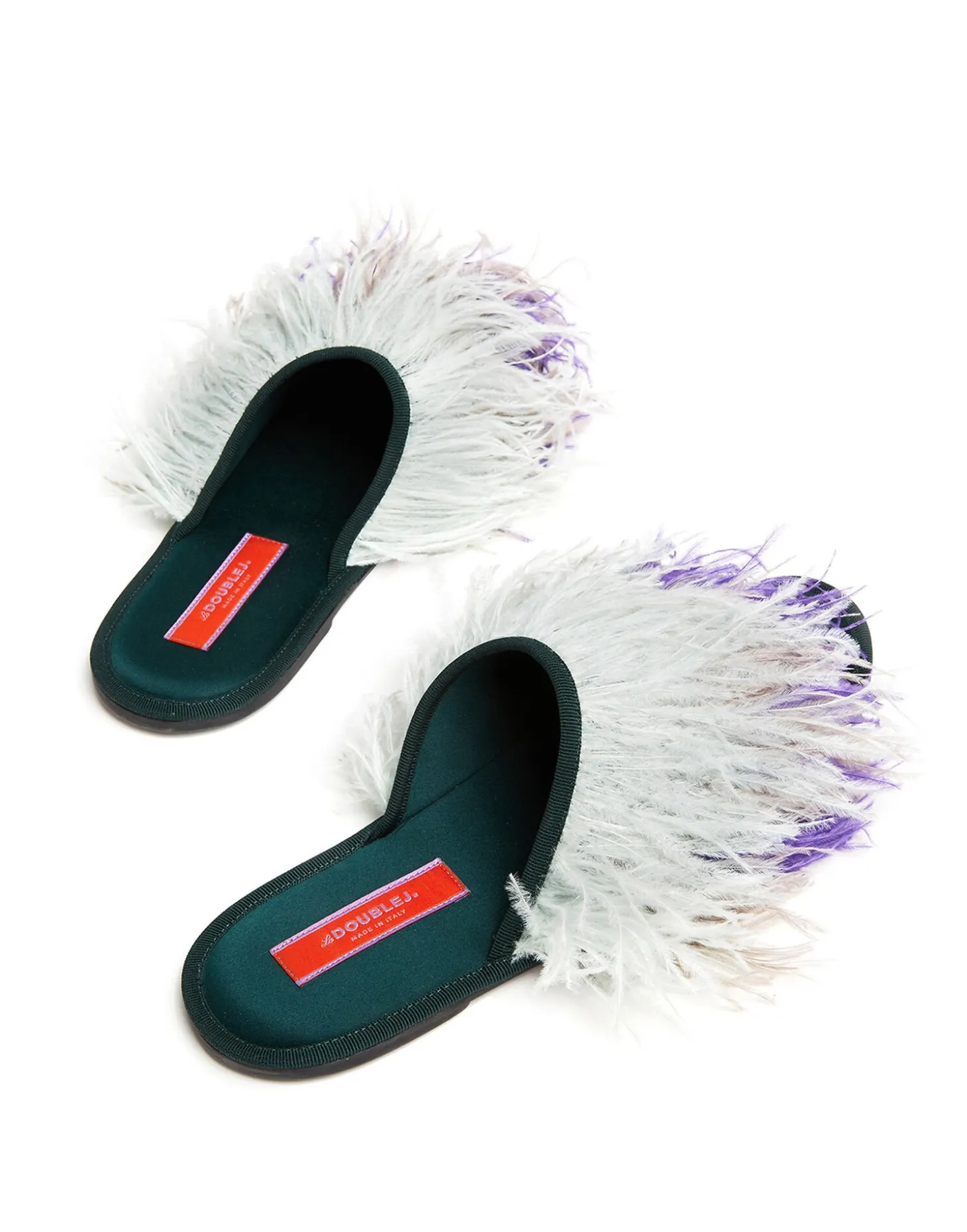 Feather SlippersSolid Green in Raso