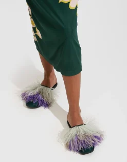 Feather SlippersSolid Green in Raso