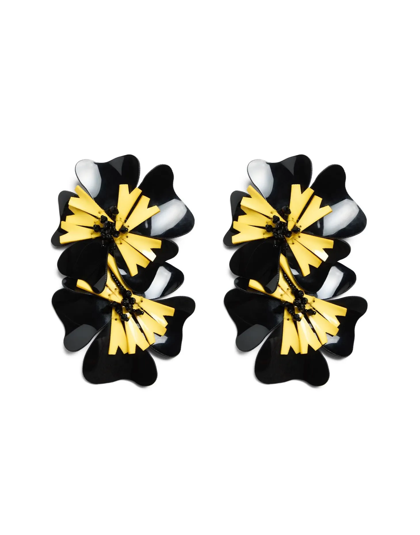 Flora EarringsSolid Black in Macro Pansy