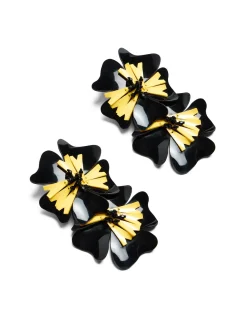 Flora EarringsSolid Black in Macro Pansy