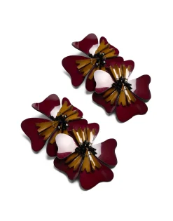 Flora EarringsSolid Burgundy in Macro Pansy