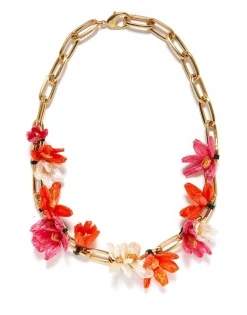 Flora NecklaceMulticolor Rosa/Arancio/Bianco in Raffia
