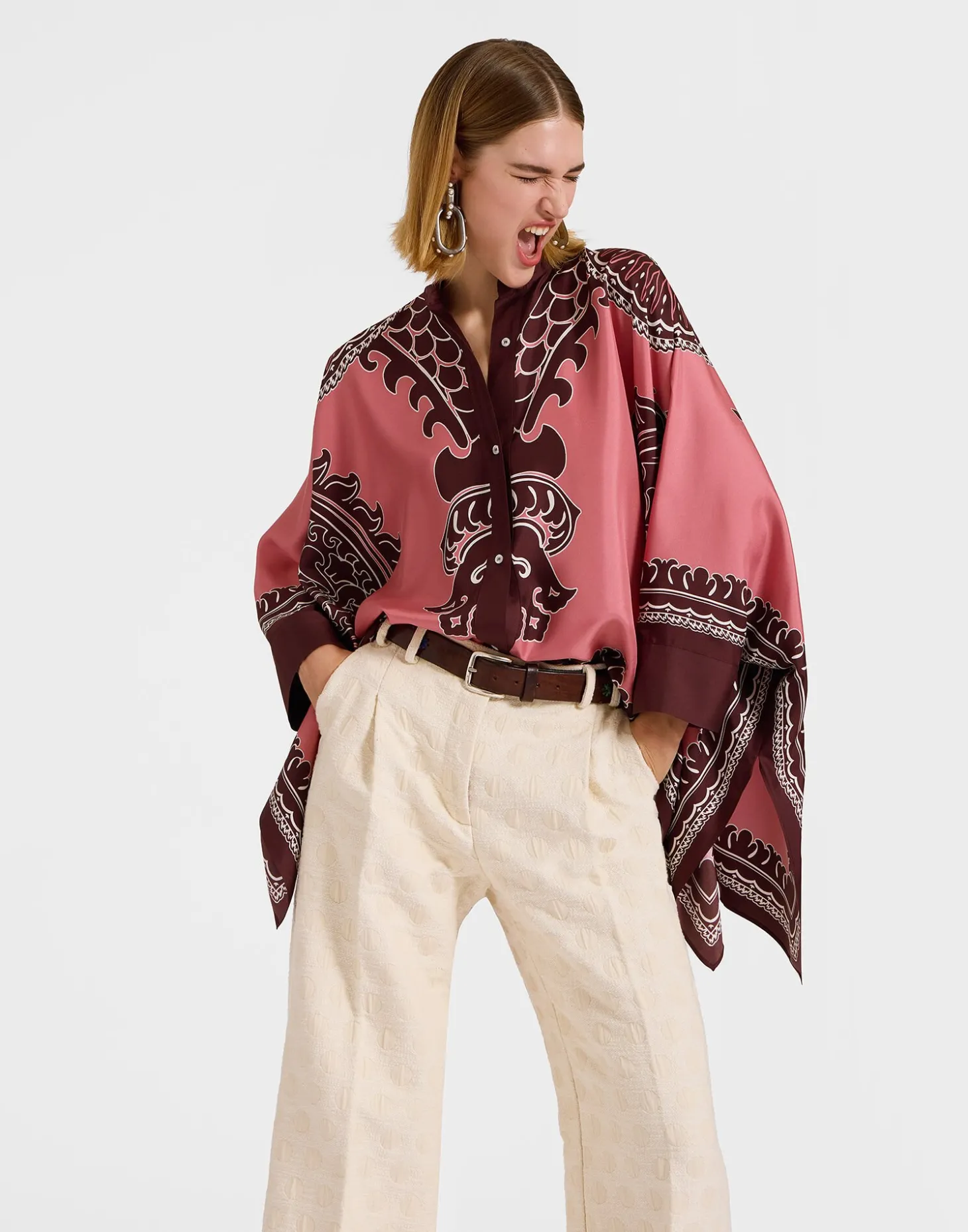 Foulard ShirtOltrarno Placée Pink in Silk Twill